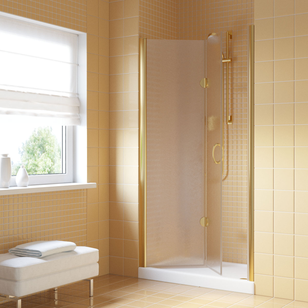 Душевая дверь в нишу Vegas Glass  GPS LUX 85 09 02 L, профиль золото глянцевое, стекло шиншилла