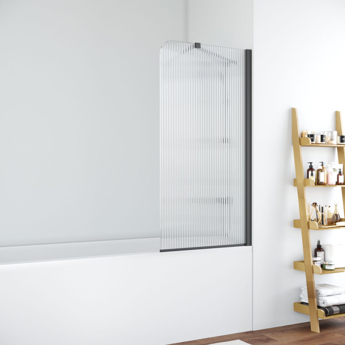 Шторка на ванну Vegas Glass EV NOVO ST 76 02М Moru R, профиль черный матовый, стекло Moru