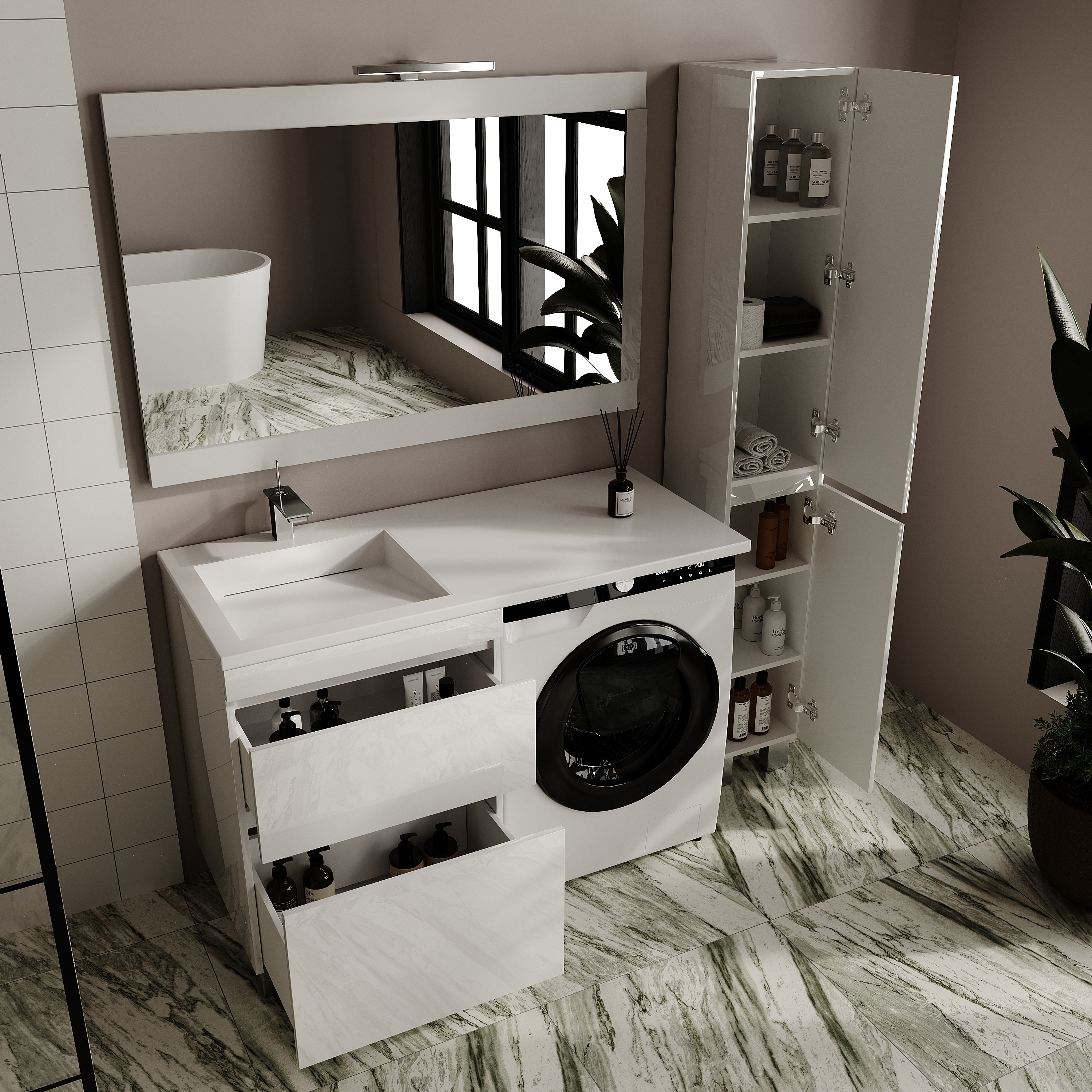 Тумба с раковиной Style Line Даллас Леон 120 L Люкс белая, Plus напольная