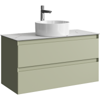Тумба с раковиной Aqwella 5 stars Geometria 100 подвесная 2 ящика, зеленый шалфей, столешница белый мрамор