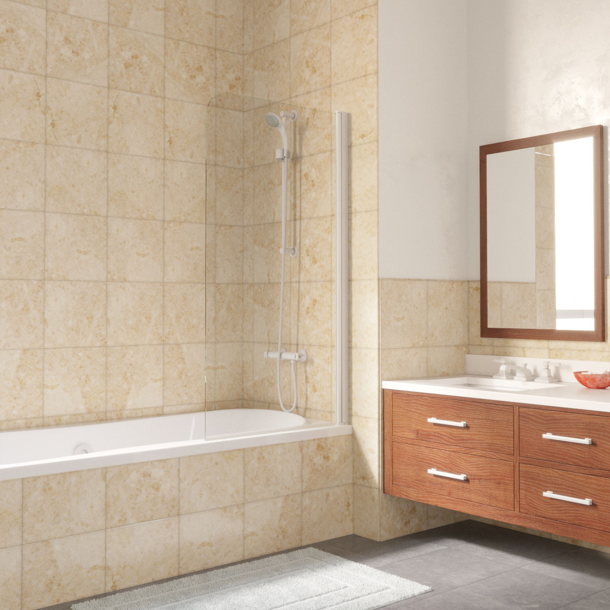 Шторка на ванну Vegas Glass EV LUX 70 01 crystalvision R, профиль белый, стекло crystalvision