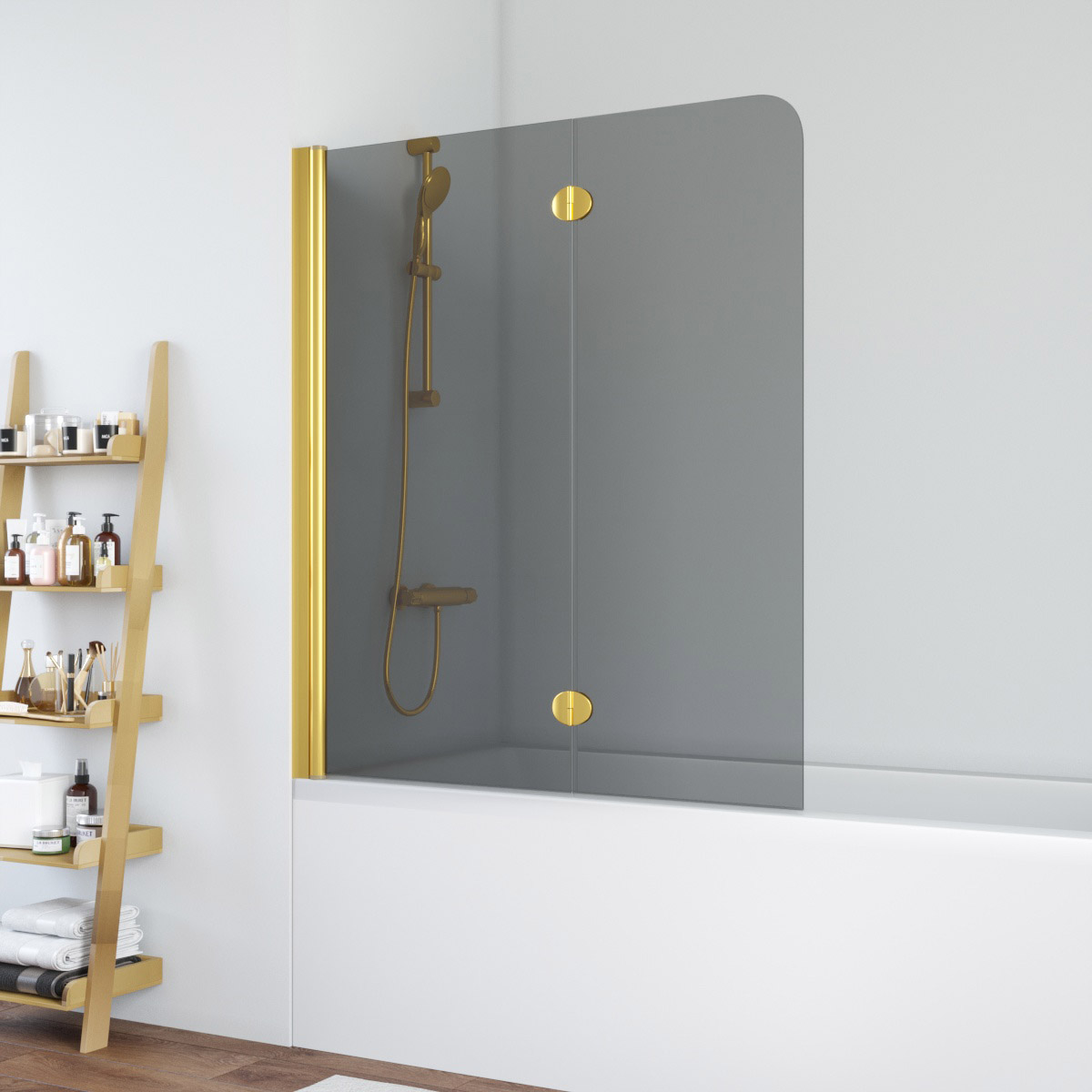 Шторка на ванну Vegas Glass E2V 120 09 07 L, профиль золото глянцевое, стекло графит