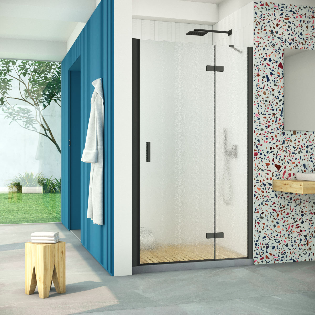 Душевая дверь в нишу Vegas Glass  AFP Retta 95 02М 02 R, профиль черный матовый, стекло шиншилла