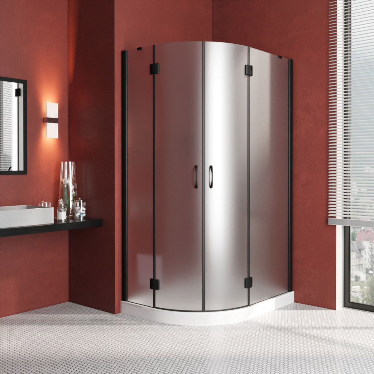 Душевой уголок Vegas Glass AFS-F LUX 120*80 02М 10 R, профиль черный матовый, стекло сатин