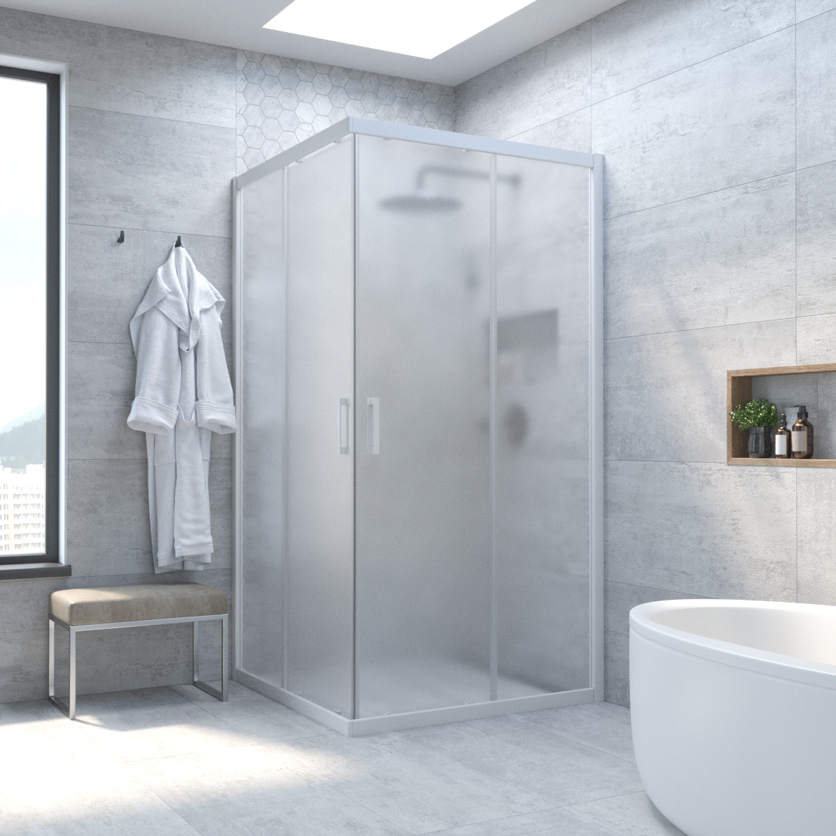 Душевой уголок Vegas Glass ZA NOVO 85 01 10, профиль белый, стекло сатин