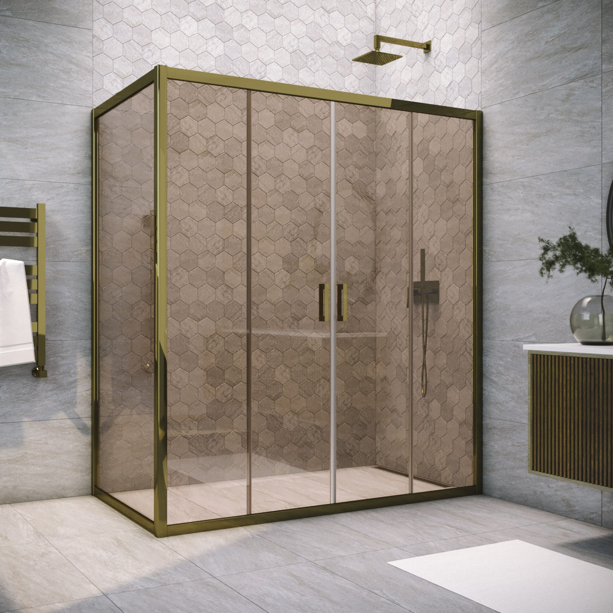 Душевой уголок Vegas Glass Z2P+ZPV TUR NOVO 175*90 05 05, профиль бронза, стекло бронза