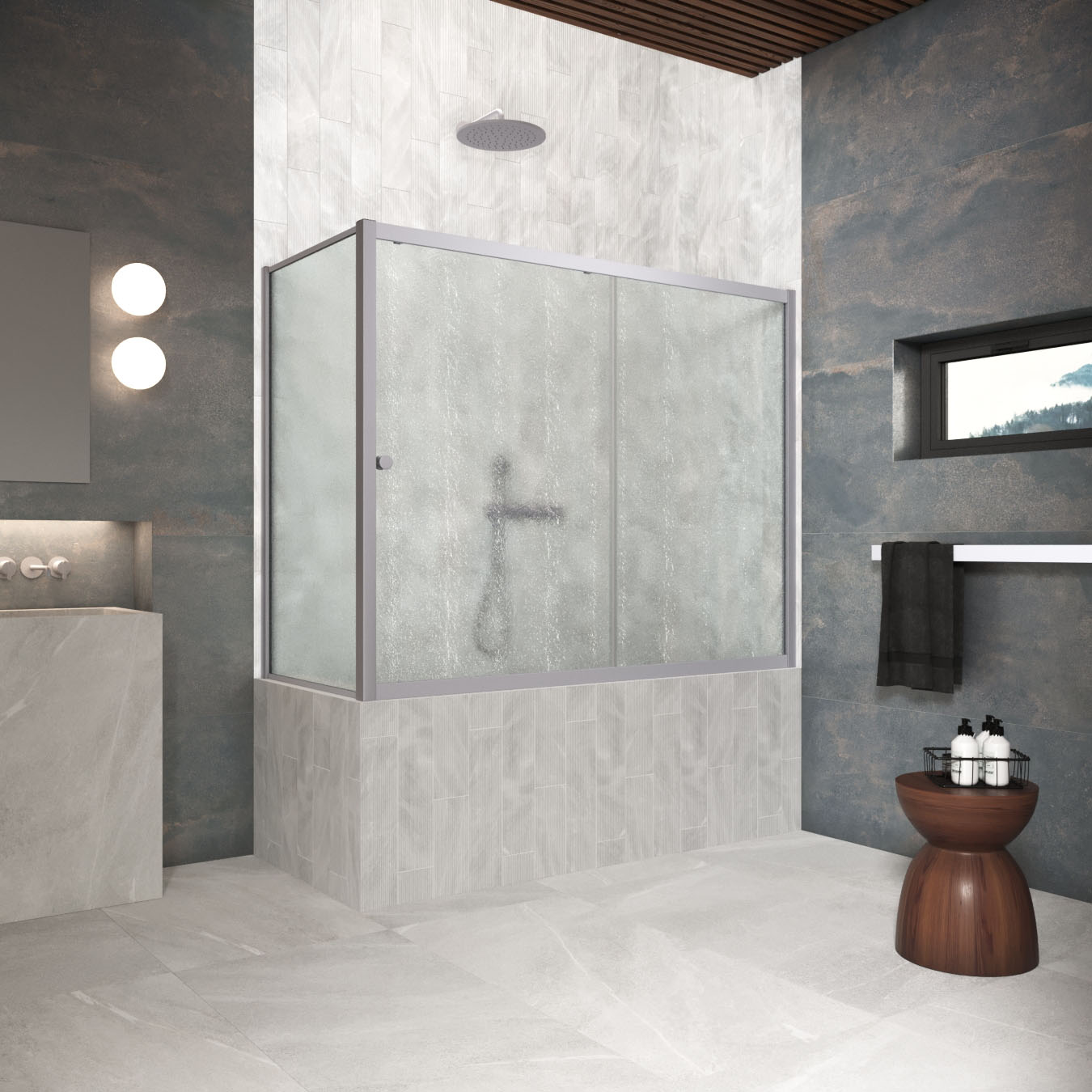 Шторка на ванну Vegas Glass  ZV+ZVF Protec 180*80 07 02, профиль матовый хром, стекло шиншилла