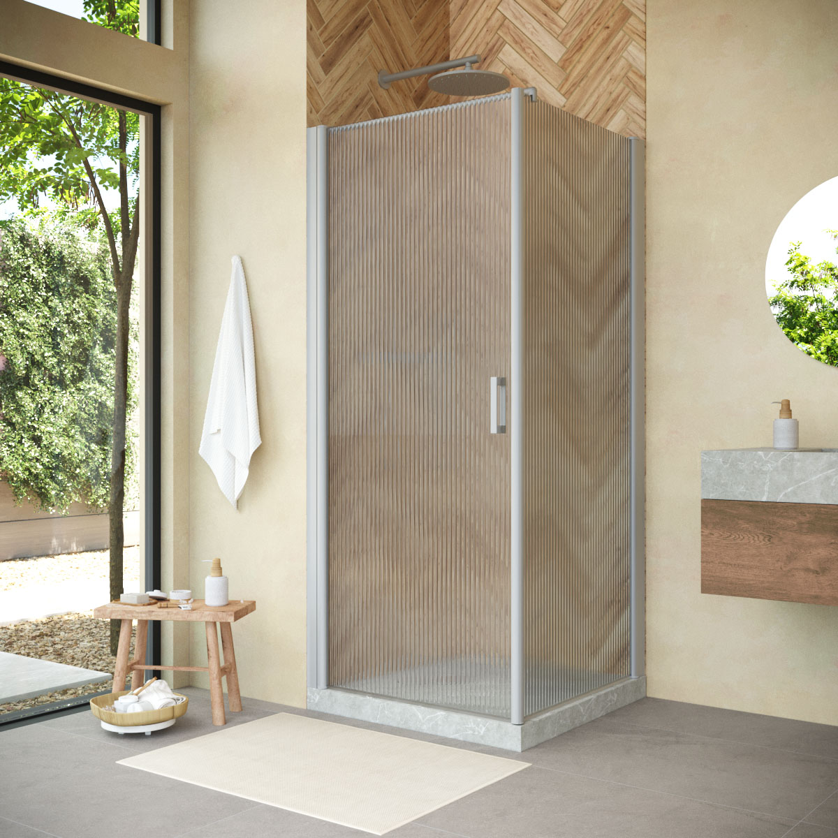 Душевой уголок Vegas Glass EP-FIS NOVO h2000 80 07 Moru L, профиль матовый хром, стекло Moru