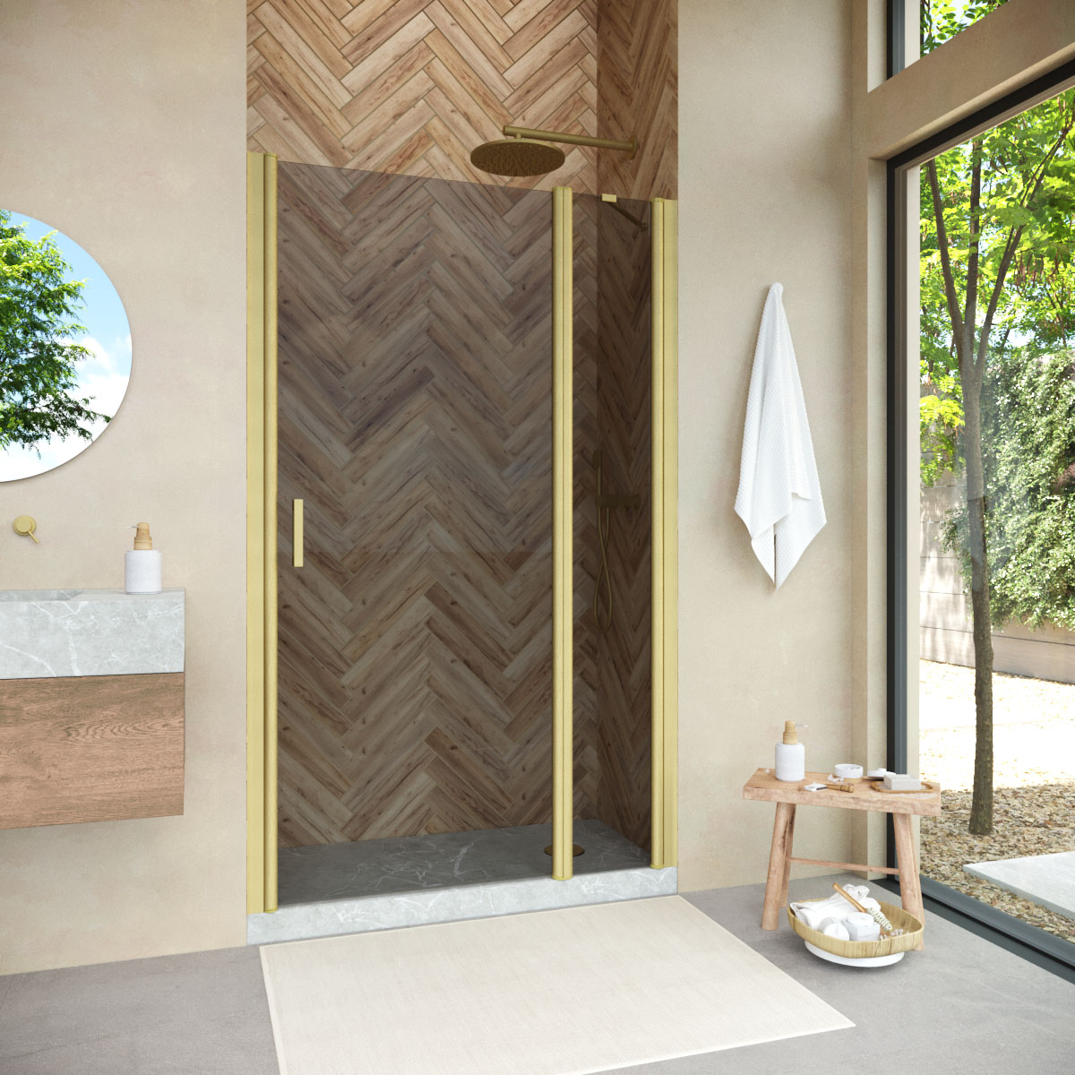 Душевая дверь в нишу Vegas Glass  EP-F-1 NOVO h2000 110 03 07 R, профиль золото матовое, стекло графит