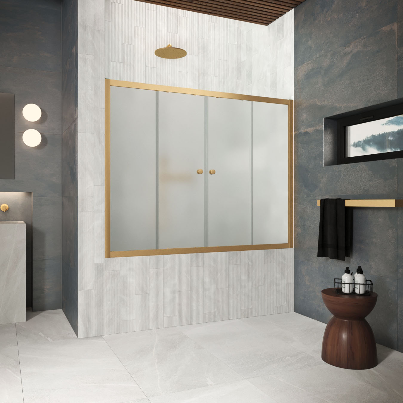 Шторка на ванну Vegas Glass  Z2V Protec 200 03 10, профиль золото матовое, стекло сатин