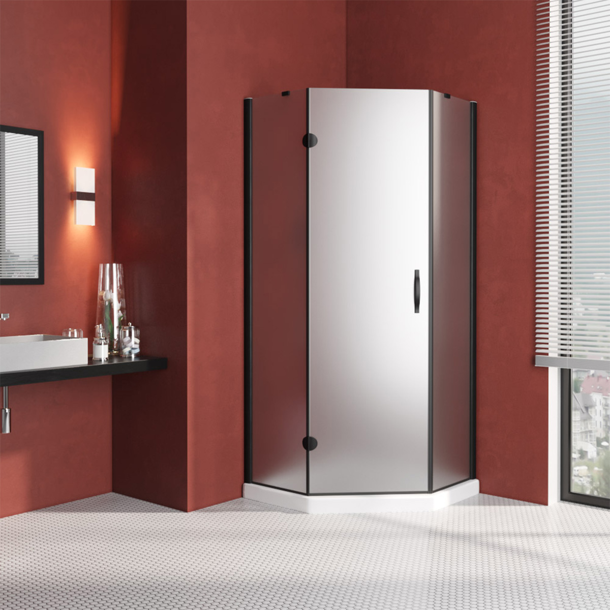 Душевой уголок Vegas Glass AFA-Pen LUX 120 02М 10 L, профиль черный матовый, стекло сатин