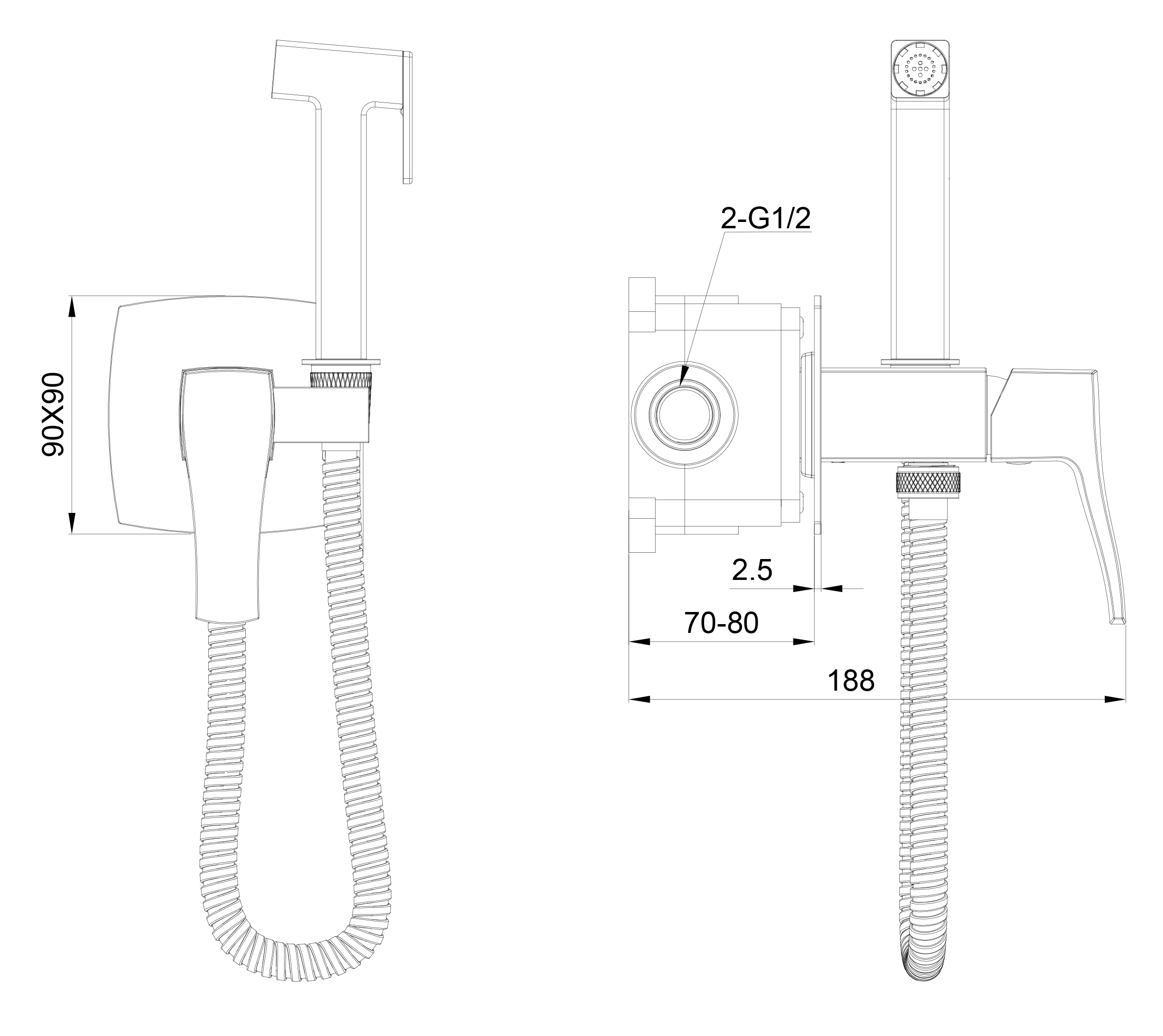Гигиенический душ Wonzon & Woghand Flex WW-88829072-BN со смесителем