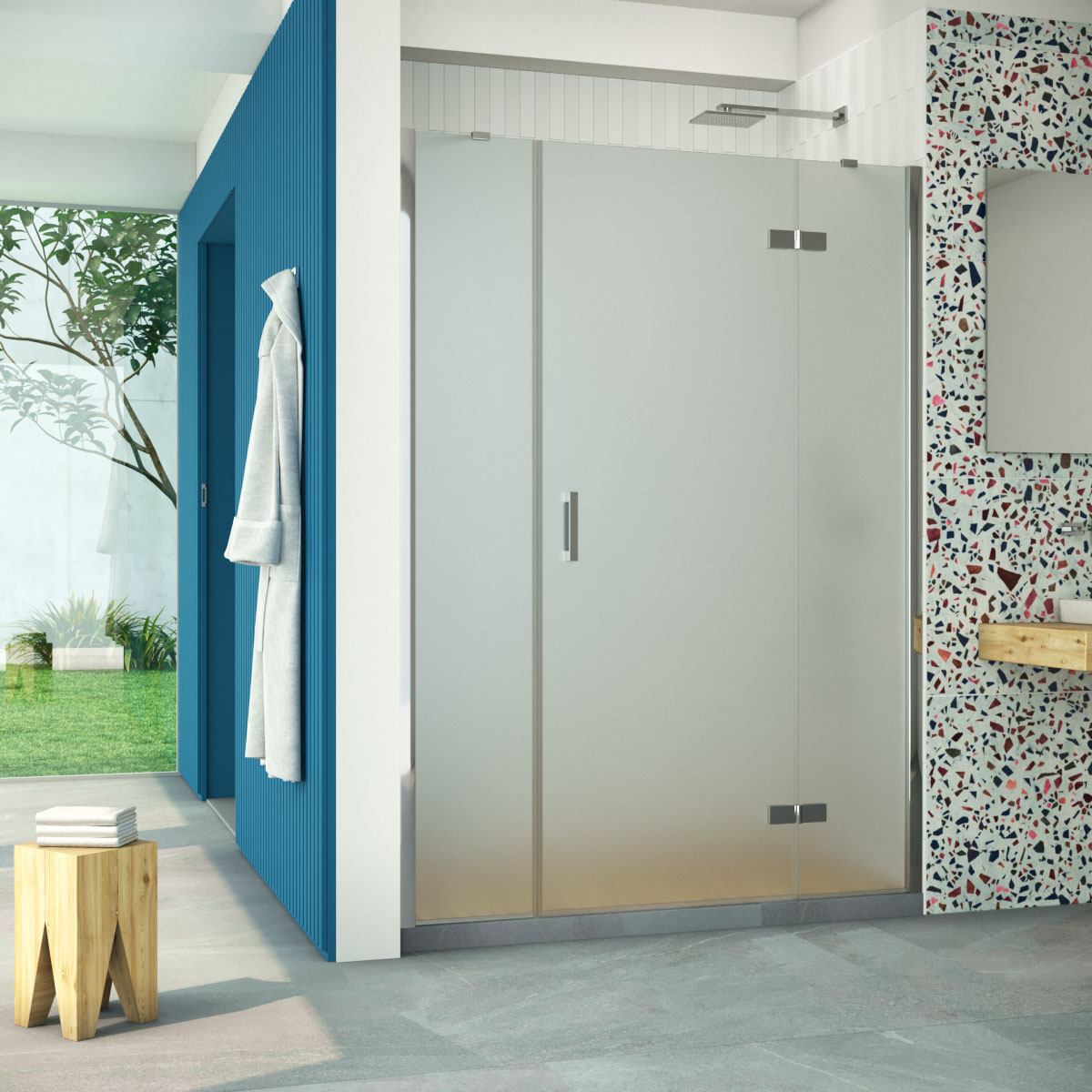 Душевая дверь в нишу Vegas Glass AFP-F Retta 150 08 10 R, профиль глянцевый хром стекло сатин