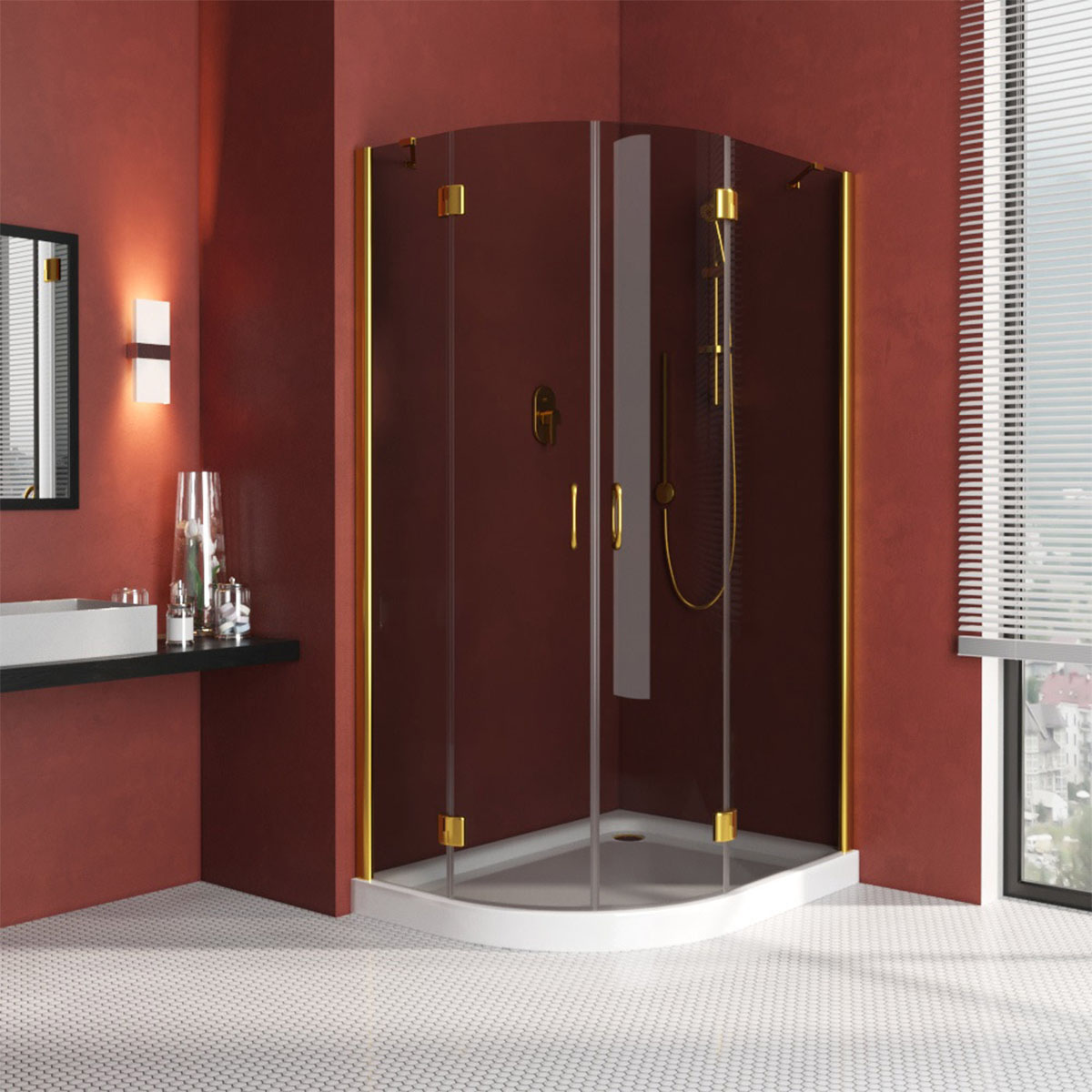 Душевой уголок Vegas Glass AFS-F LUX 120*110 09 07 R, профиль золото глянцевое, стекло графит