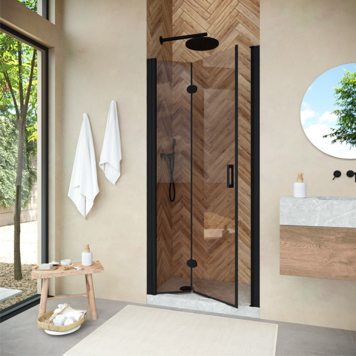 Душевая дверь в нишу Vegas Glass GPS NOVO h2000 90 02М 05 L, профиль черный матовый, стекло бронза