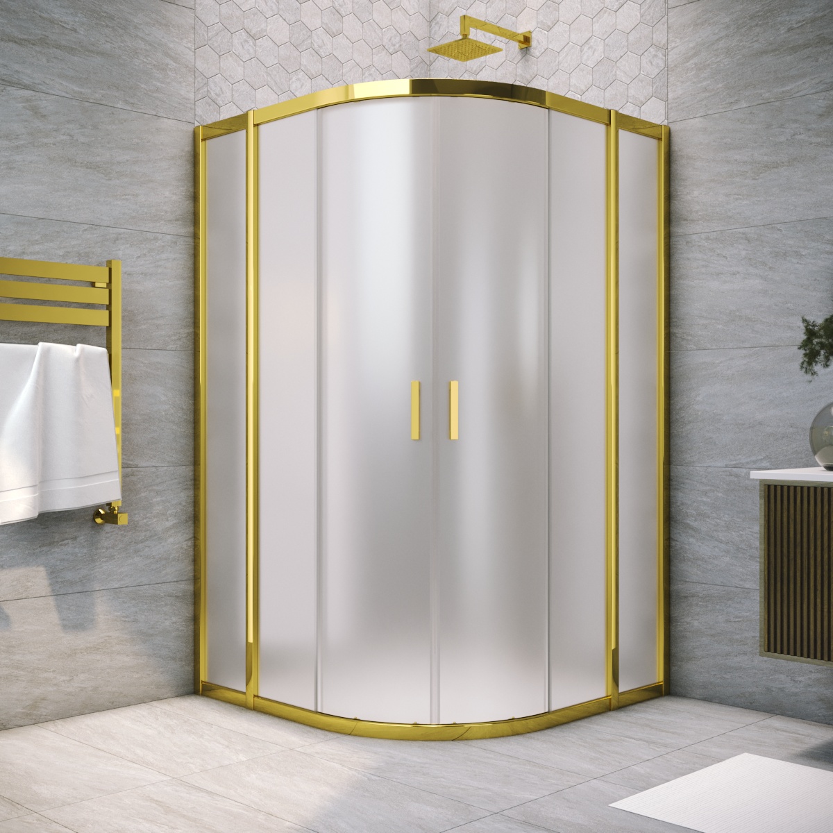 Душевой уголок Vegas Glass ZS TUR NOVO h1900 110 09 10, профиль золото глянцевое, стекло сатин