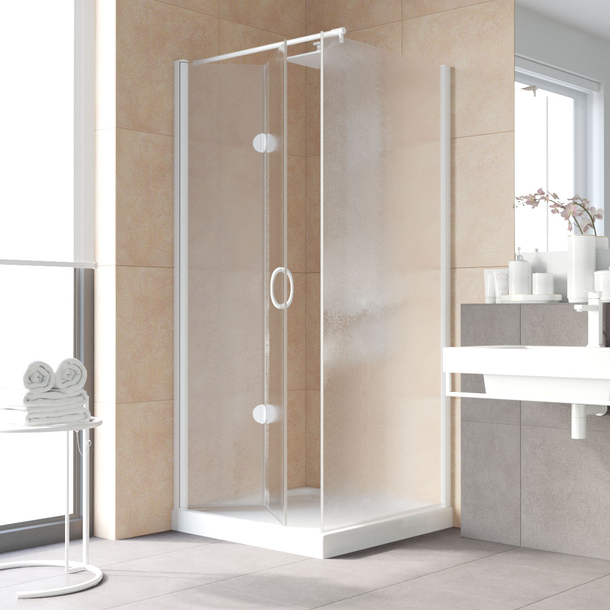 Душевой уголок Vegas Glass GPS-Fis LUX 80*120 01 02 L, профиль белый, стекло шиншилла