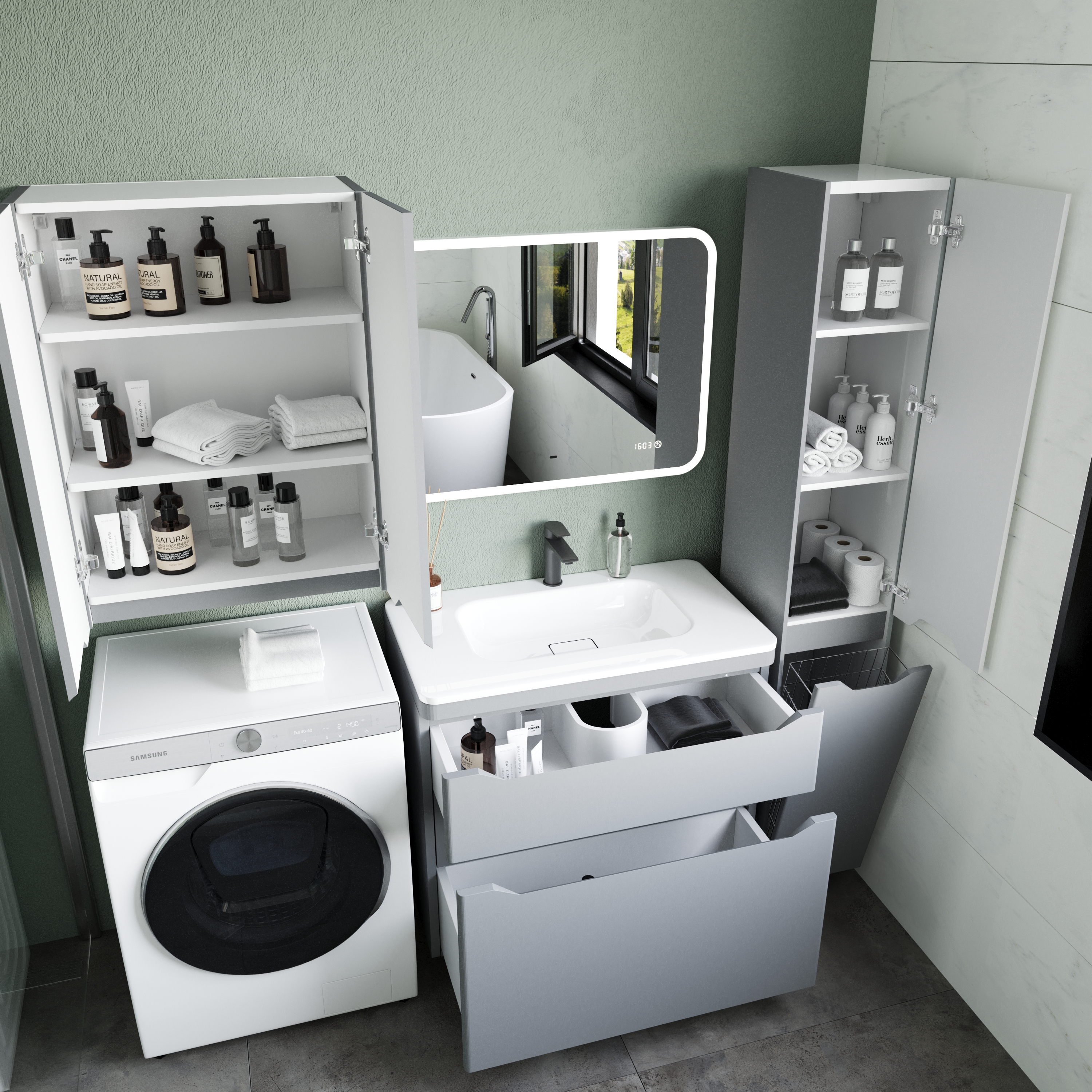 Тумба с раковиной Style Line Марелла 80 2 ящика Люкс антискрейтч серая, Plus напольная