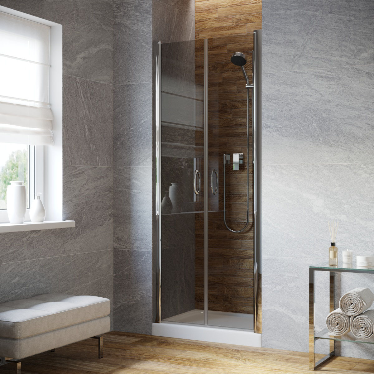 Душевая дверь в нишу Vegas Glass  E2P LUX 120 08 07, профиль глянцевый хром, стекло графит