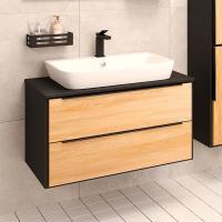 Тумба с раковиной Runo Мальта 85 подвесная, дуб, черная