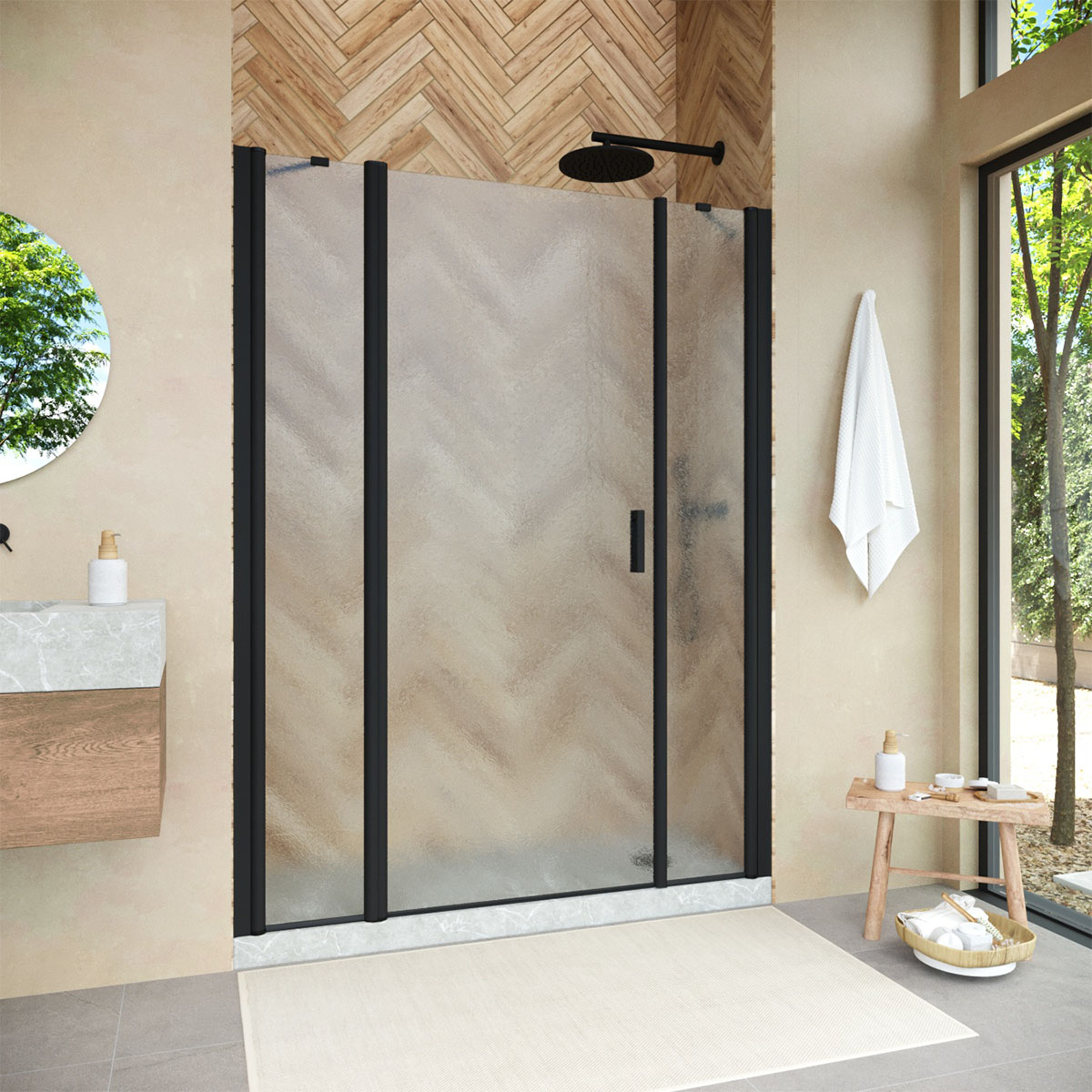 Душевая дверь в нишу Vegas Glass  EP-2F NOVO h2000 135 02М 02 L, профиль черный матовый, стекло шиншилла