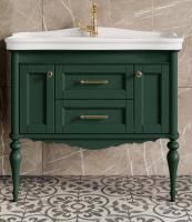 Тумба с раковиной ValenHouse Эстетика 100 зеленая, подвесная, ручки золото