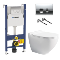 Унитаз подвесной STWORKI Rotenburg WH52 безободковый + инсталляция Geberit Duofix Delta 458.124.21.1 3 в 1 с кнопкой