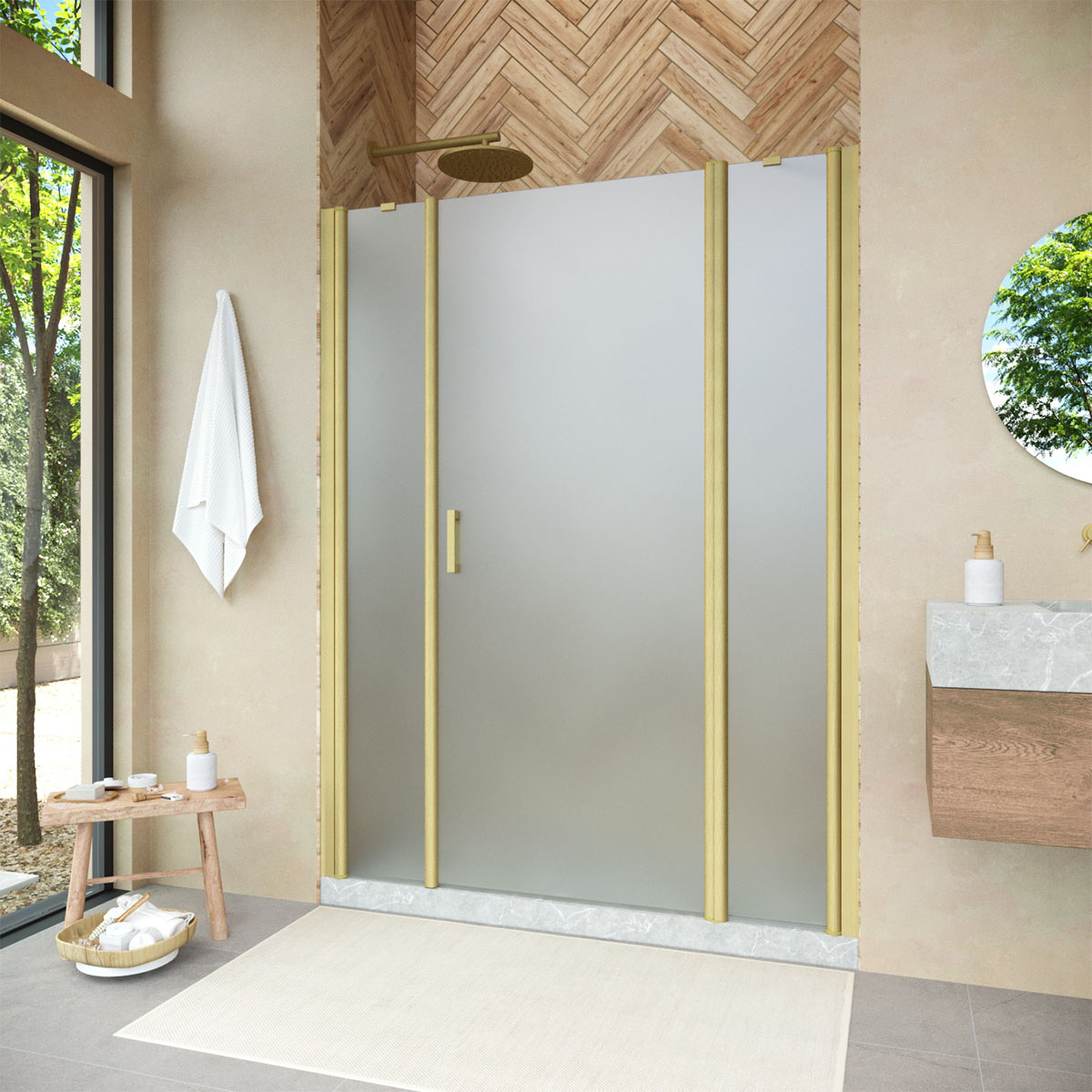 Душевая дверь в нишу Vegas Glass  EP-2F NOVO 150 03 10 R, профиль золото матовое, стекло сатин