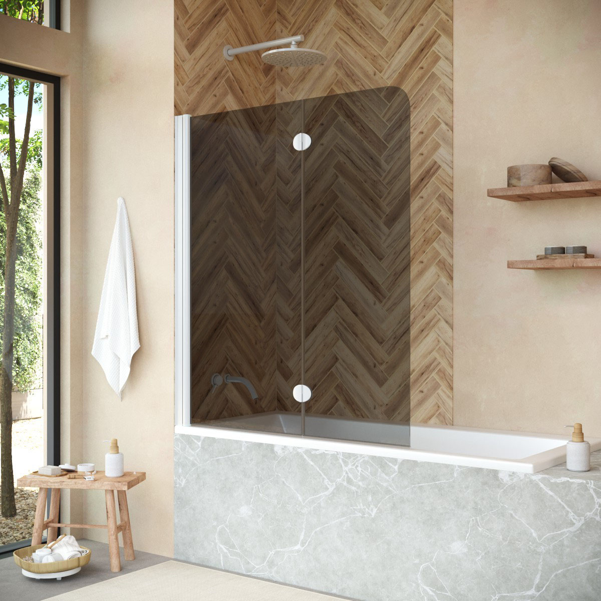 Шторка на ванну Vegas Glass E2V NOVO 120 01 07 L, профиль белый, стекло графит