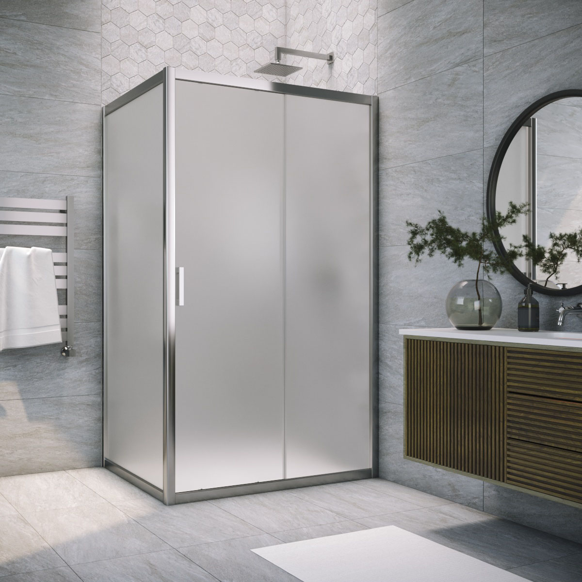 Душевой уголок Vegas Glass ZP+ZPV TUR NOVO h1900 135*95 08 10, профиль глянцевый хром, стекло сатин