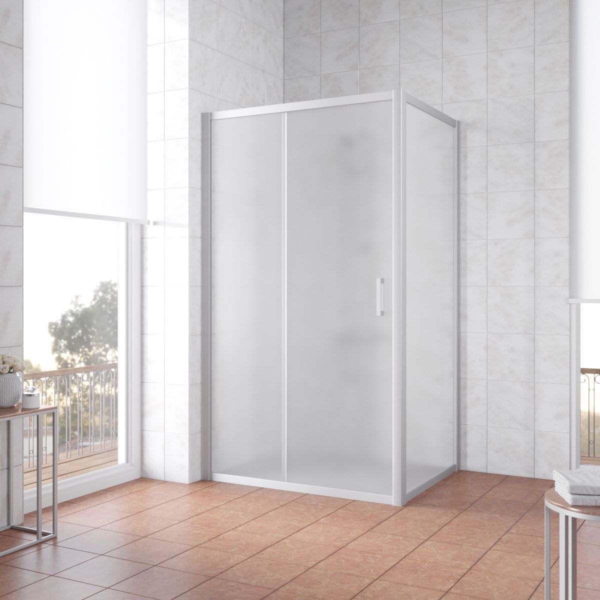 Душевой уголок Vegas Glass ZP+ZPV NOVO h2000 115*70 07 10 профиль матовый хром, стекло сатин