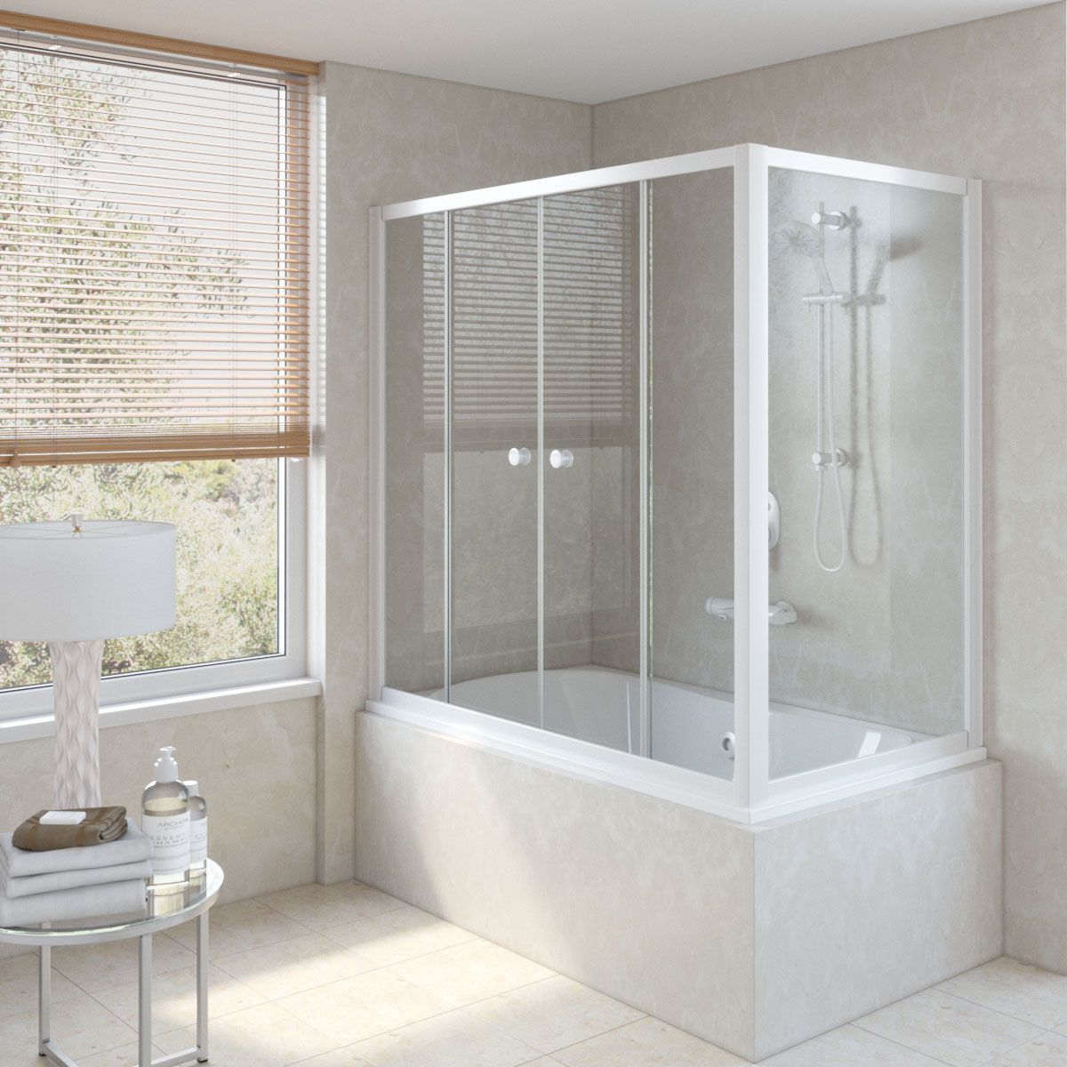 Шторка на ванну Vegas Glass Z2V+ZVF NOVO 150*75 01 01 профиль белый, стекло прозрачное