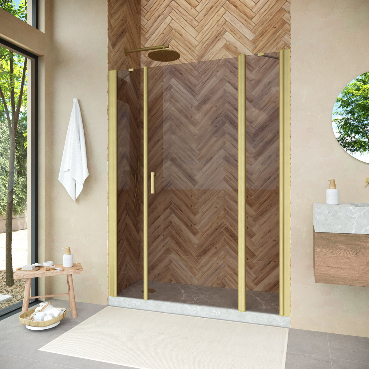 Душевая дверь в нишу Vegas Glass  EP-2F NOVO h2000 150 03 05 R, профиль золото матовое, стекло бронза