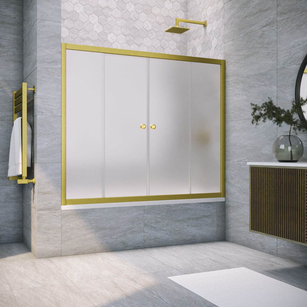 Шторка на ванну Vegas Glass Z2V NOVO 170 03 10, профиль золото матовое, стекло сатин