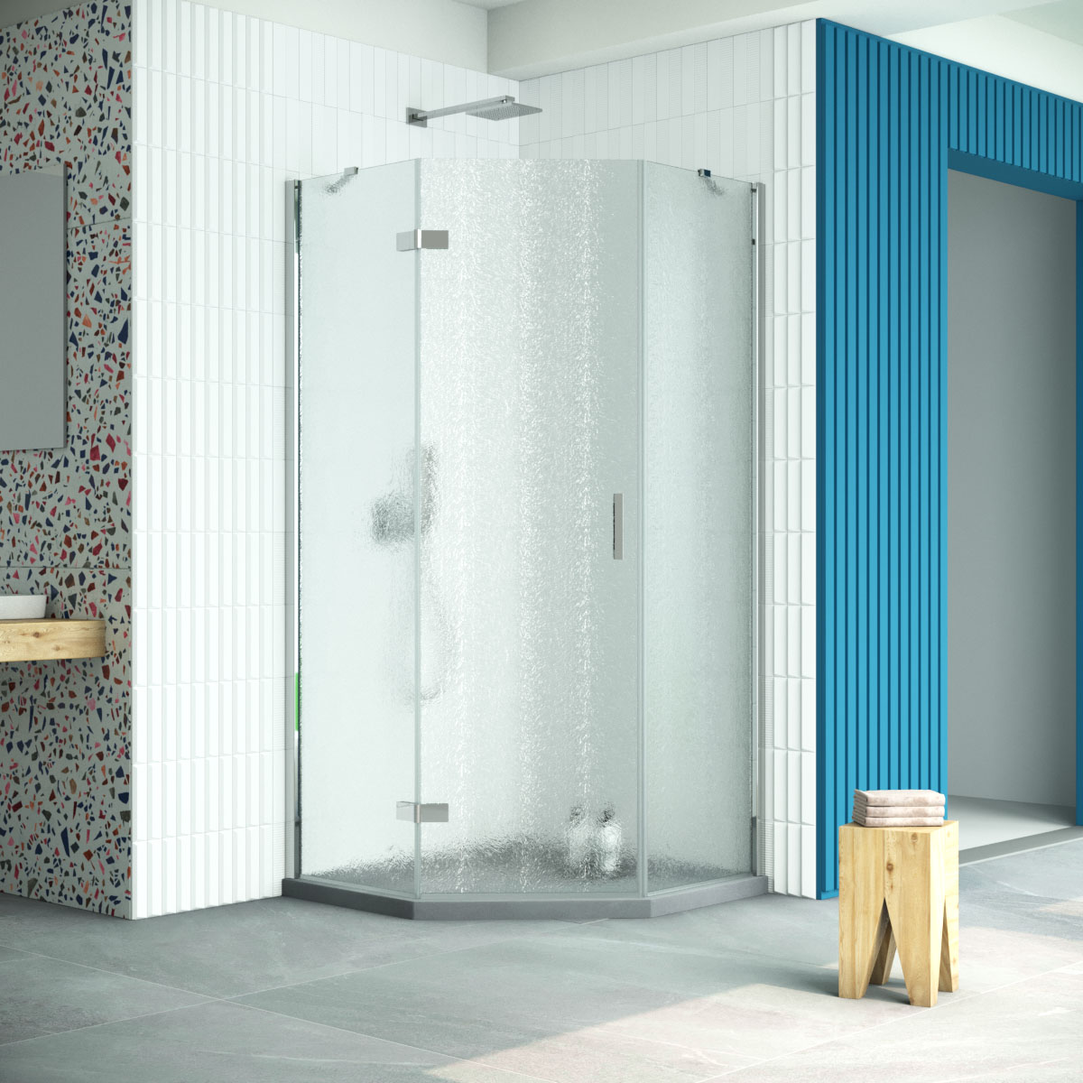 Душевой уголок Vegas Glass AFA-Pen Retta 100 08 02 L, профиль глянцевый хром, стекло шиншилла