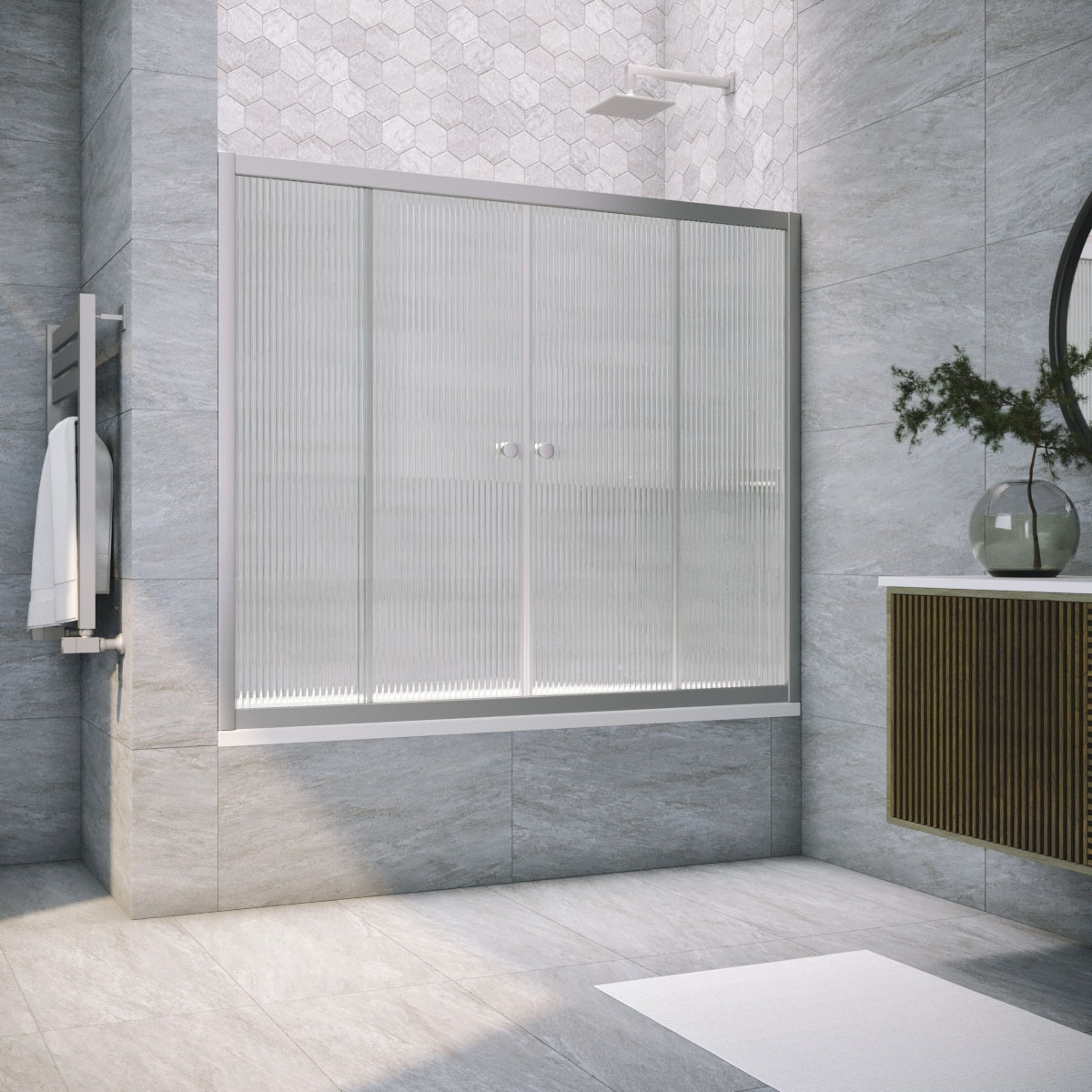 Шторка на ванну Vegas Glass  Z2V NOVO 160 07 Moru, профиль матовый хром, стекло Moru