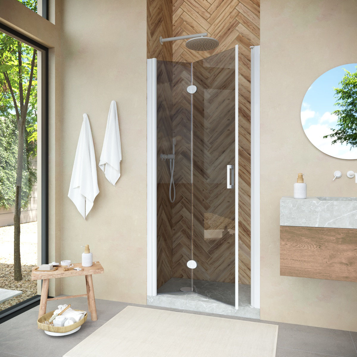 Душевая дверь в нишу Vegas Glass  GPS NOVO 85 01 07 L, профиль белый, стекло графит