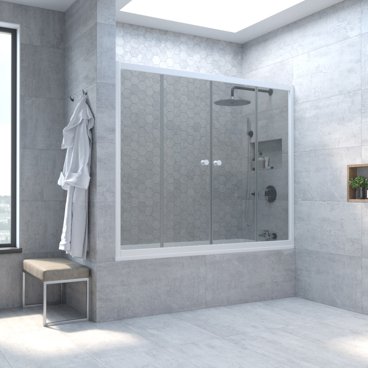 Шторка на ванну Vegas Glass Z2V NOVO 165 01 07, профиль белый, стекло графит