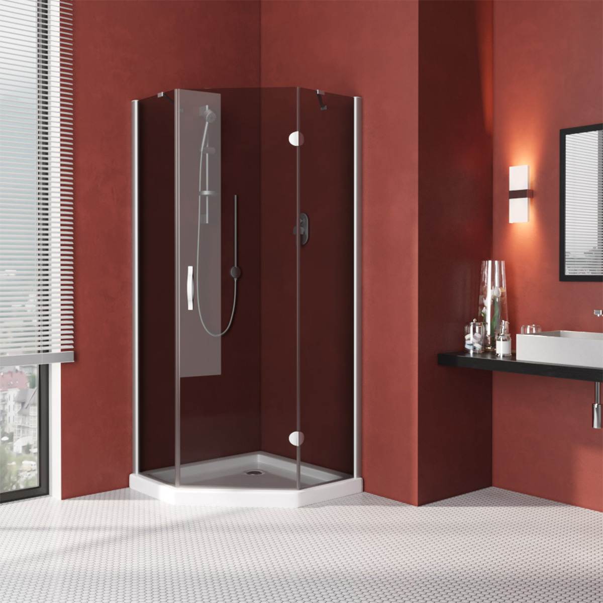 Душевой уголок Vegas Glass AFA-Pen LUX 120 07 07 R, профиль матовый хром, стекло графит