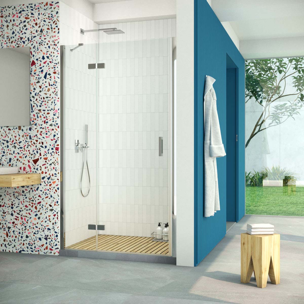 Душевая дверь в нишу Vegas Glass AFP Retta 95 08 01 L, профиль глянцевый хром, стекло прозрачное