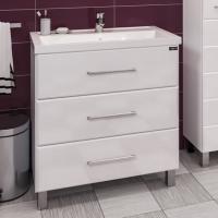 Тумба с раковиной СанТа Омега Люкс 80 напольная белая 3 ящика