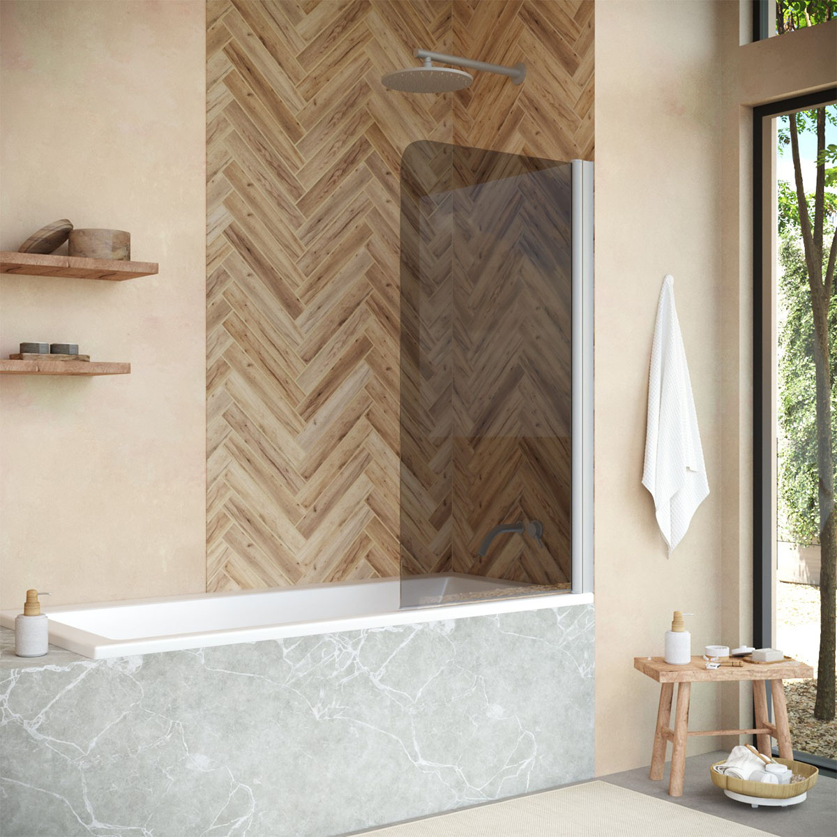 Шторка на ванну Vegas Glass  EV NOVO 60 07 07, профиль матовый хром, стекло графит