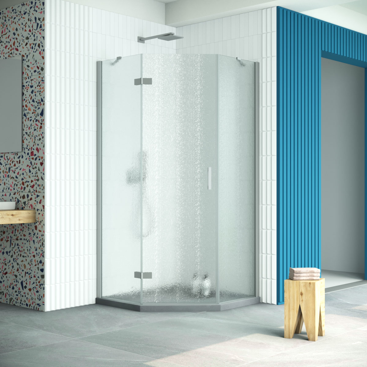 Душевой уголок Vegas Glass AFA-Pen Retta 100 07 02 L, профиль матовый хром, стекло шиншилла