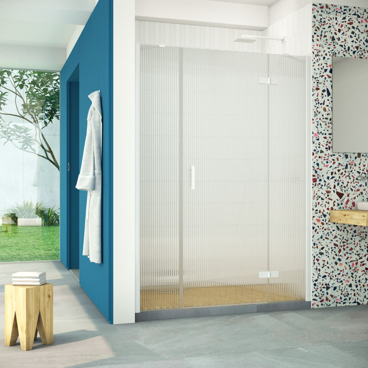 Душевая дверь в нишу Vegas Glass AFP-F Retta 150 01 Moru R, профиль белый стекло Moru