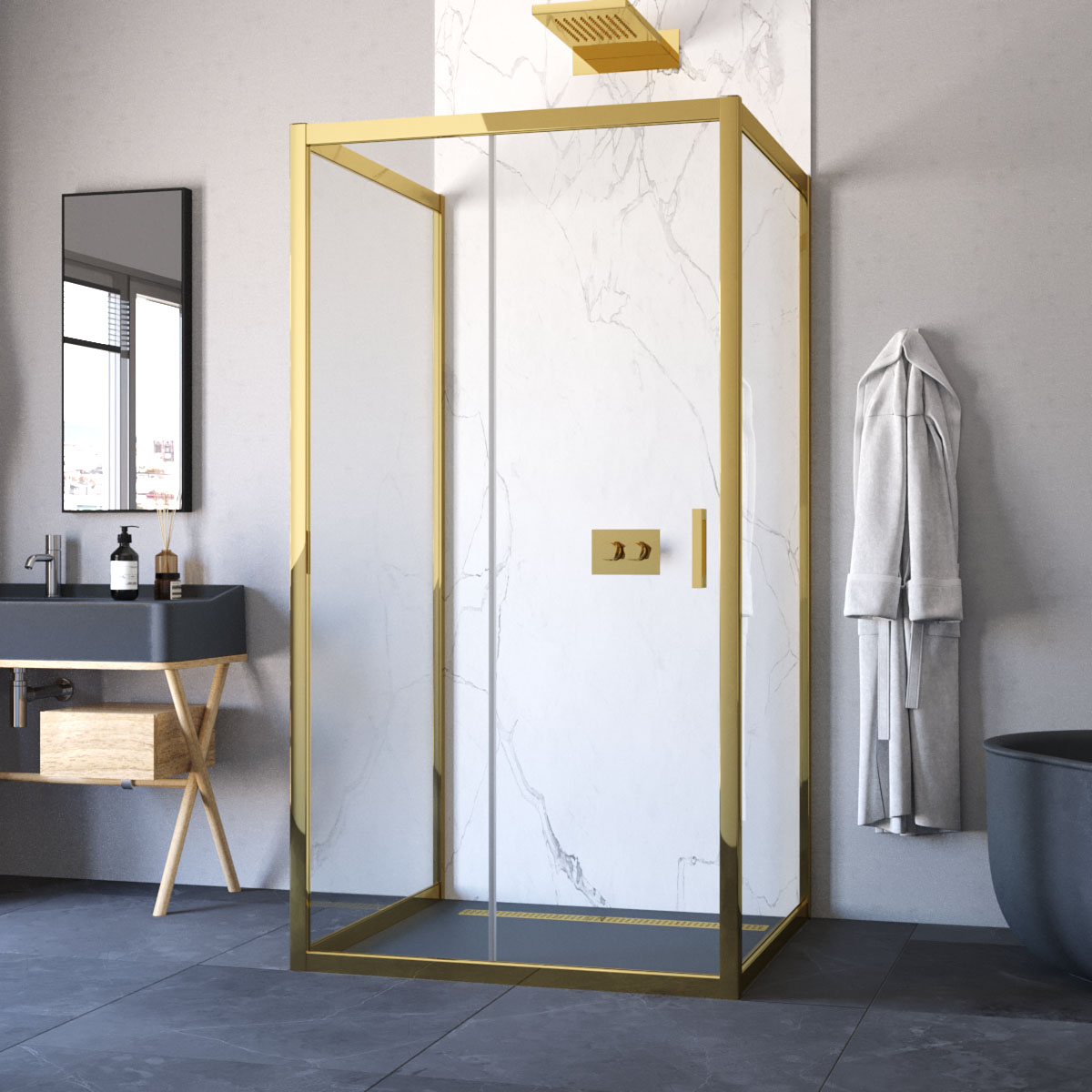 Душевой уголок Vegas Glass ZP-U TUR NOVO 100*100 09 crystalvision, профиль золото глянцевое, стекло crystalvision