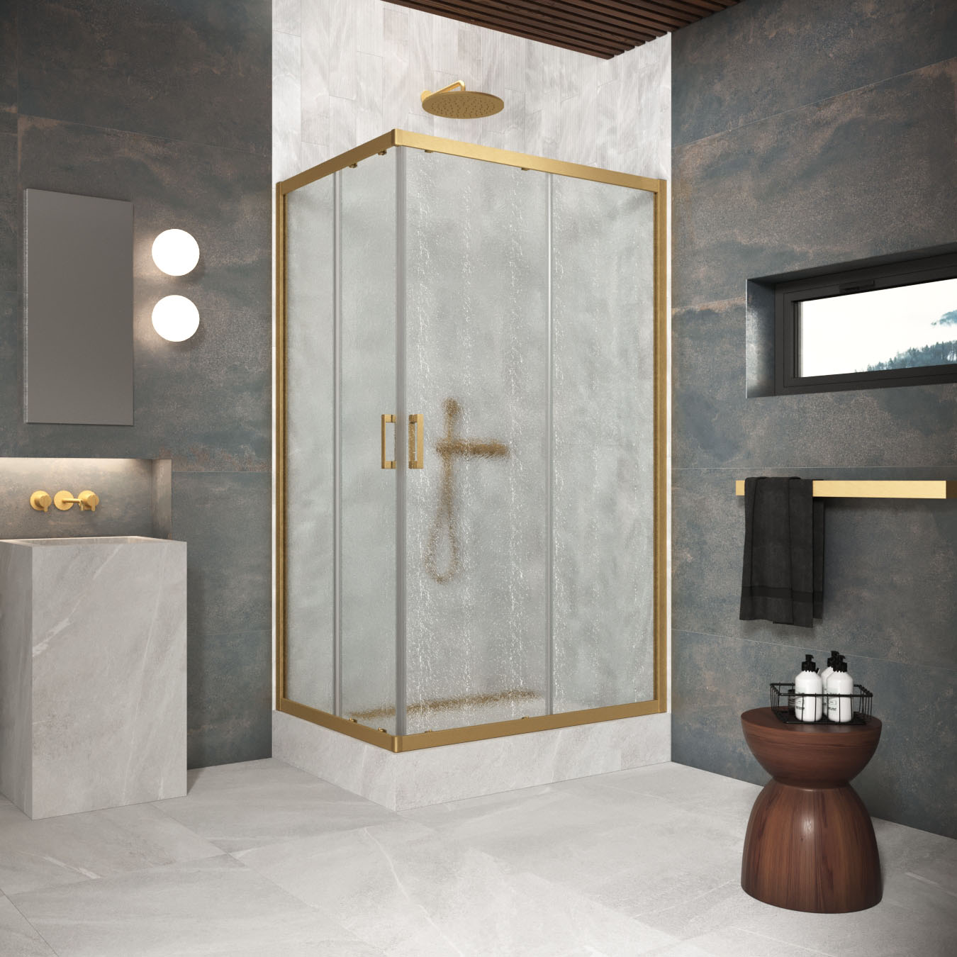 Душевой уголок Vegas Glass ZA-F Protec h1900 120*100 03 02, профиль золото матовое, стекло шиншилла