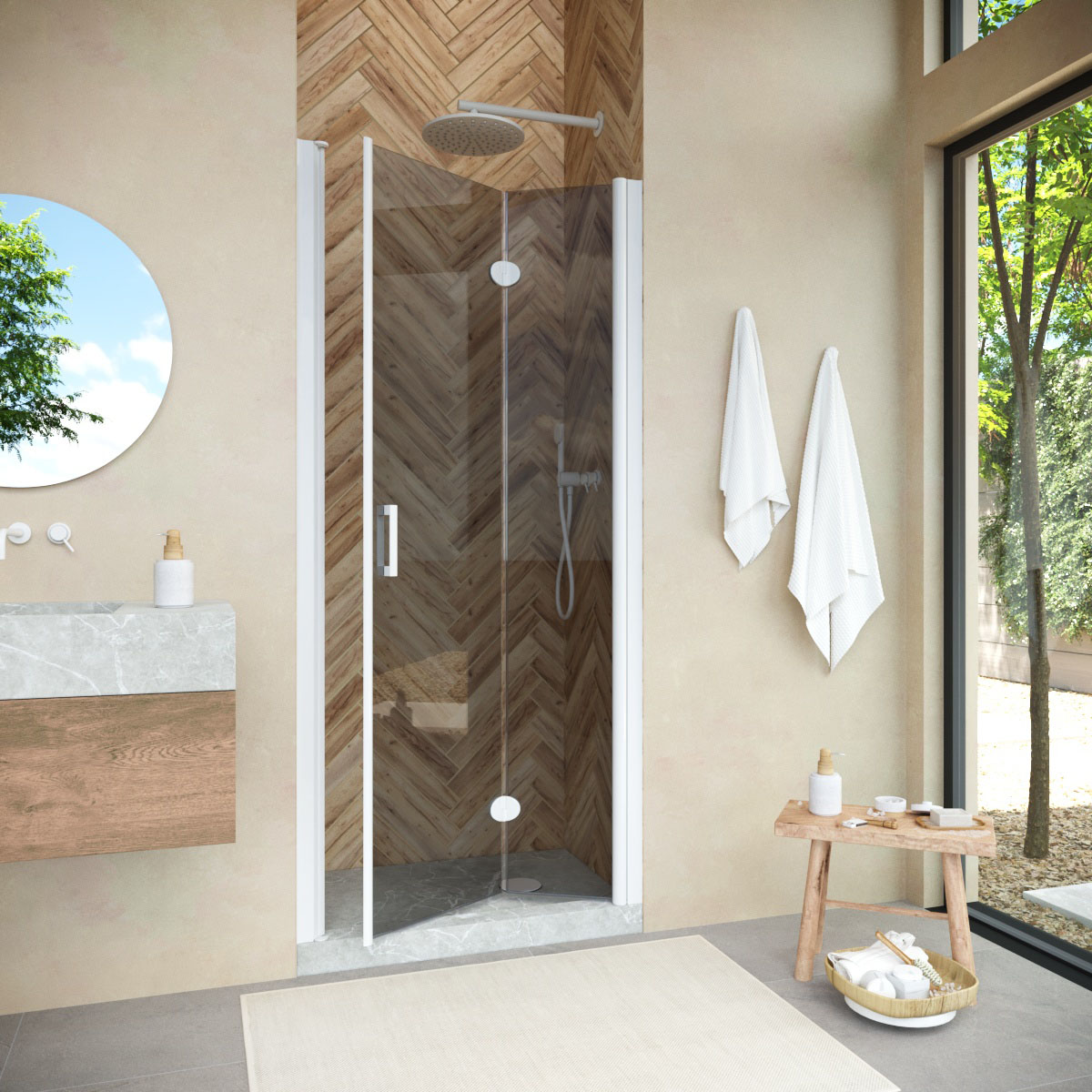 Душевая дверь в нишу Vegas Glass  GPS NOVO 70 01 07 R, профиль белый, стекло графит