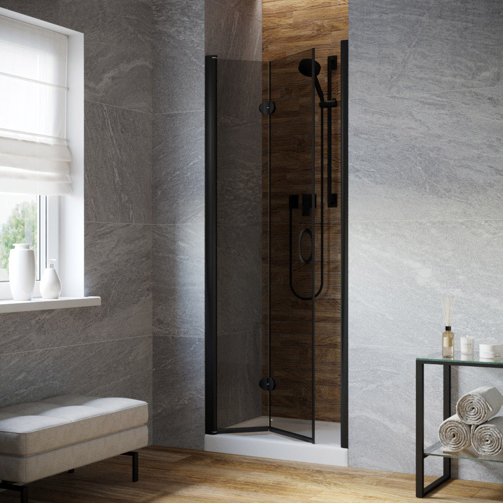 Душевая дверь в нишу Vegas Glass GPS LUX 85 02М 07 L, профиль черный матовый, стекло графит