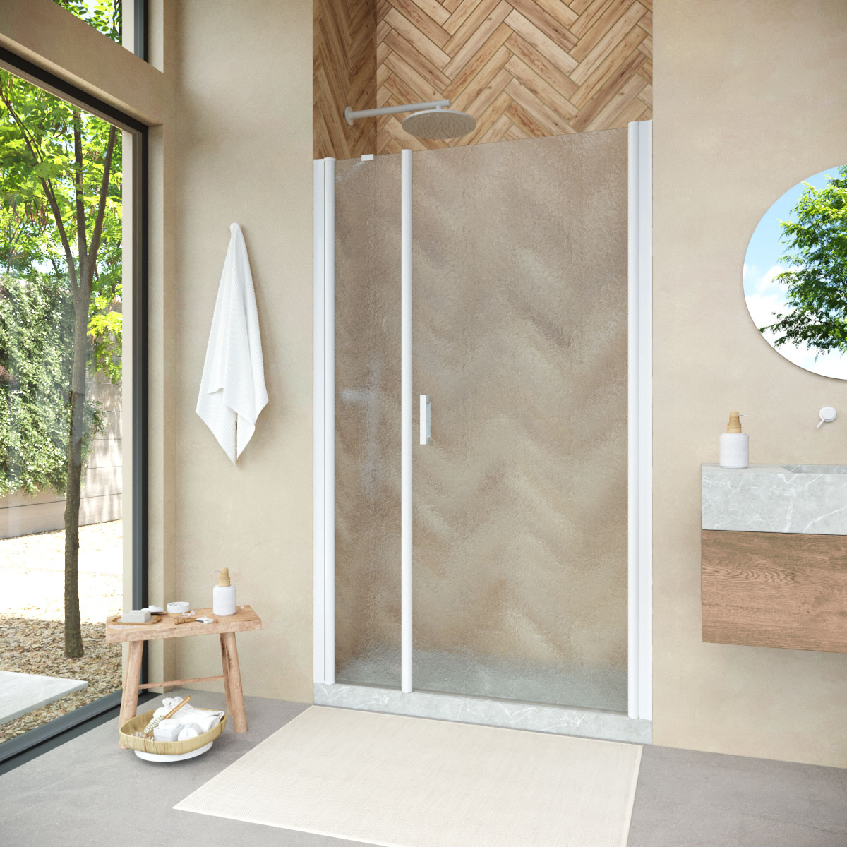 Душевая дверь в нишу Vegas Glass  EP-F-2 NOVO h2000 140 01 02 R, профиль белый, стекло шиншилла
