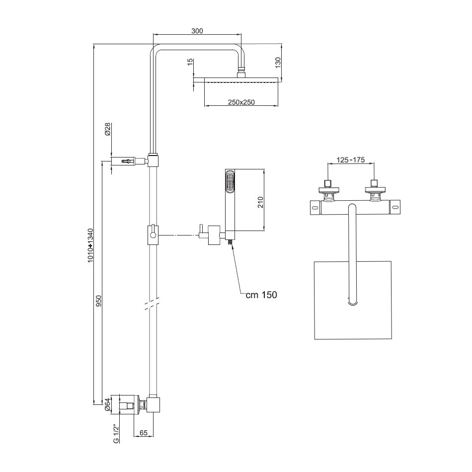 Душевая стойка Webert Pegaso PE980507560METAL с термостатом, черный
